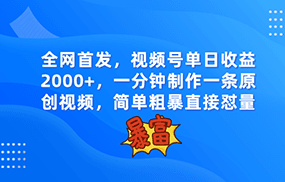 全网首发，视频号单日收益2000+，一分钟制作一条原创视频，简单粗暴