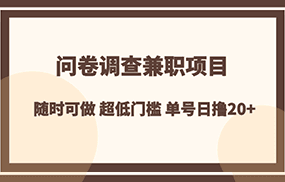 问卷调查兼职项目，随时可做 超低门槛 单号日撸20+