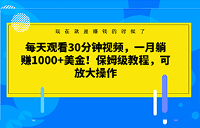 每天观看30分钟视频，一月躺赚1000+美金！