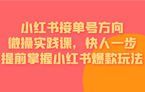 小红书接单号方向微操实践课，快人一步提前掌握小红书爆款玩法