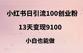 小红书日引流100+创业粉，13天变现9100，创业首选引流平台