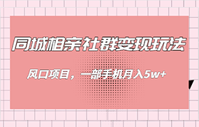 同城相亲的社群变现玩法，风口项目，一部手机月入5w+