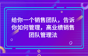 给你一个销售团队，告诉你如何管理，高业绩销售团队管理法