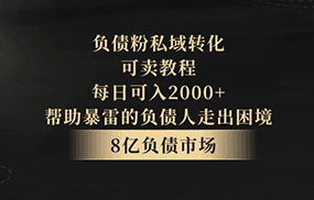 负债粉私域转化，可卖教程，每日可入2000+，无需经验