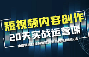 短视频内容创作20天实战运营课，快速掌握短视频领域，洞察短视频新玩法