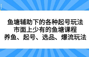 鱼塘辅助下的各种起号玩法，市面上少有的鱼塘课程 养鱼 起号 选品 爆流...