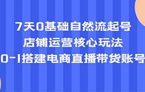 7天0基础自然流起号，店铺运营核心玩法，0-1搭建电商直播带货账号