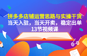 拼多多店铺运营思路与实操干货，当天入驻，当天开卖，稳定出单