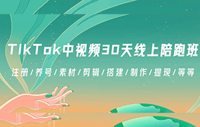 TikTok中视频30天线上陪跑班：注册/养号/素材/剪辑/搭建/制作/提现/等等